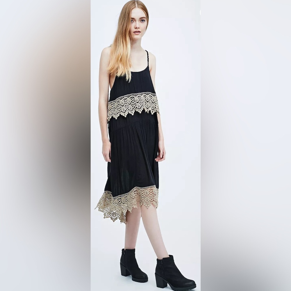 Free People Crochet Panel Slip Dress in Black